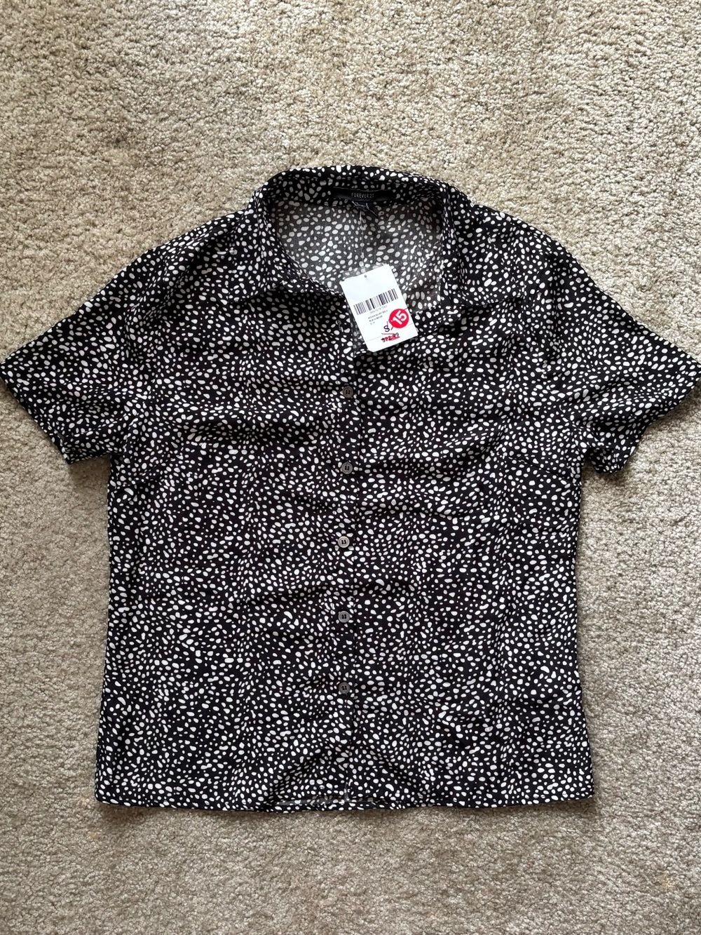 black and white polka dot button up
